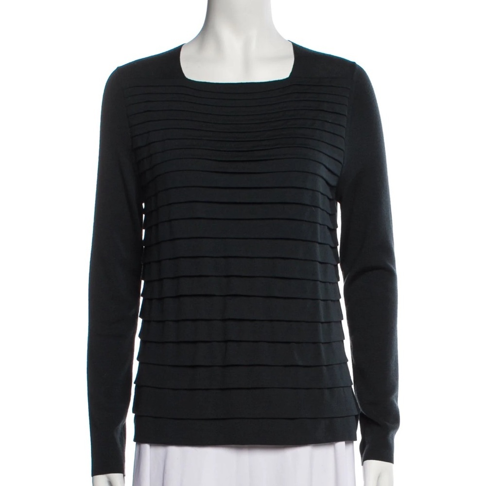 Dana Buchman Black Mixed Material Ruffled Blouse Size XL Casual Preppy Knit